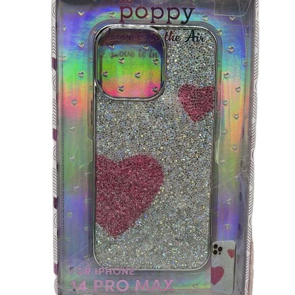 PROMAX Other - Glitter Pink Silver Hearts iPhone 14 Pro Max Rhinestone Coquette Princess NeW